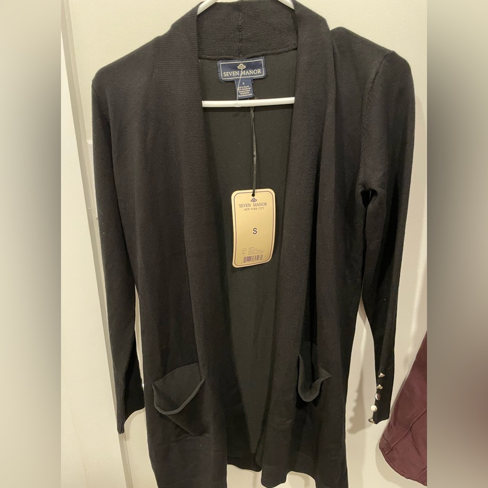 Seven Manor Black Cardigan with Fashion Buttons NWT Never Worn Size S